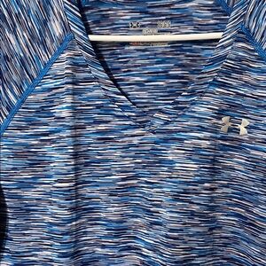 Under Armour Blue and White Striped V-Neck Shirt